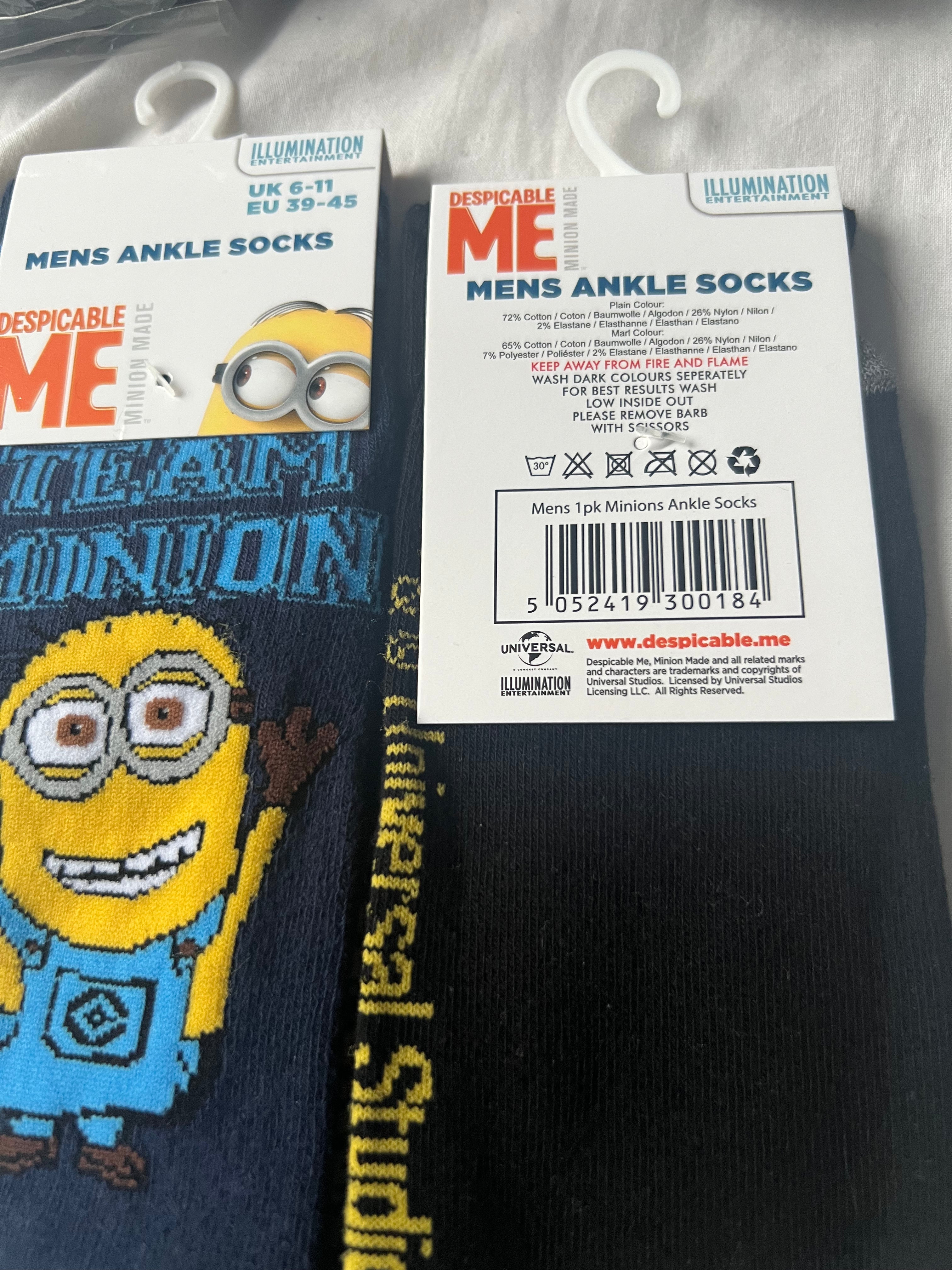 Men’s Despicable Me Minion Socks- Shoe Size 6-11